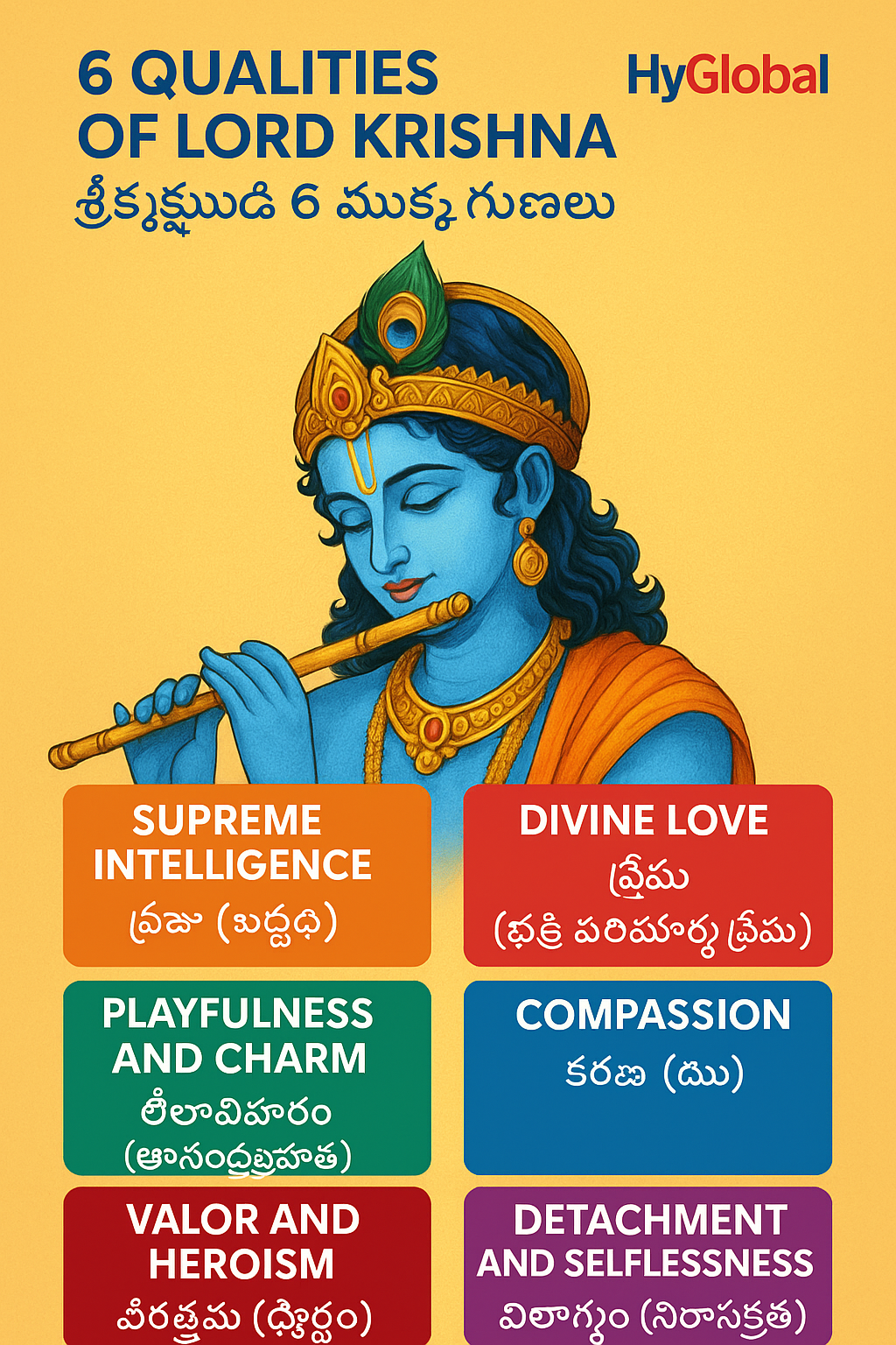 6 Qualities of Lord Krishna – శ్రీకృష్ణుడి 6 ముఖ్య గుణాలు | Presented by HyGlobal